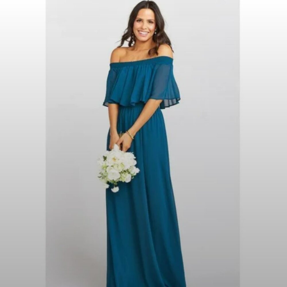 Show Me Your Mumu Flowy Hacienda Ruffle Top Maxi Dress in Deep Jade Chiffon NWT